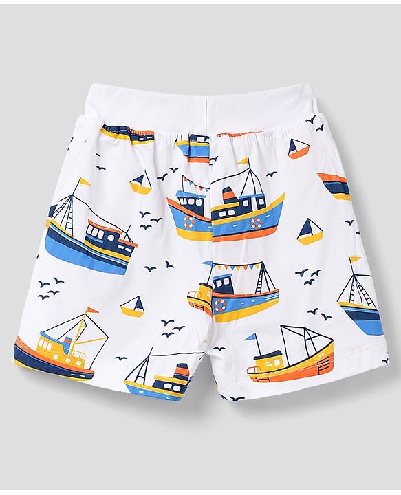 Babyhug 100% Cotton Single Jersey Knit Mid Thigh Nautical Theme Printed & Striped Shorts Pack of 3 - Multicolor