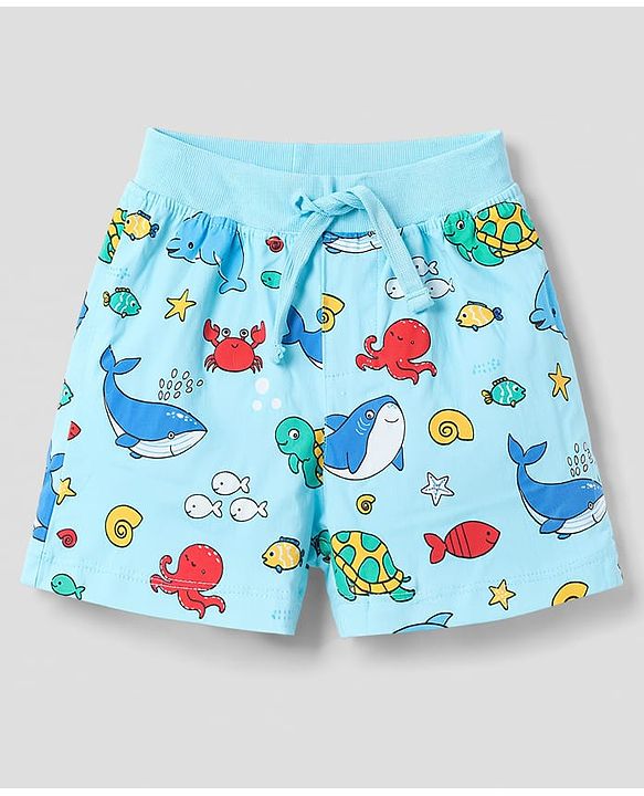 Babyhug Single Jersey Knit Mid Thigh Striped & Sea Life Printed Shorts Pack Of 3 - Multicolor