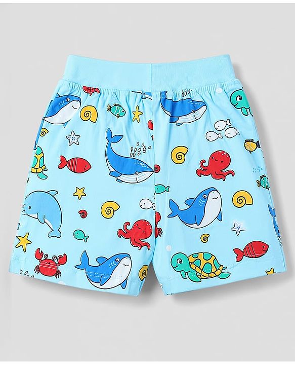 Babyhug Single Jersey Knit Mid Thigh Striped & Sea Life Printed Shorts Pack Of 3 - Multicolor
