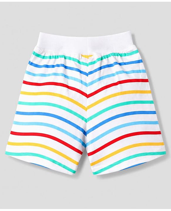 Babyhug Single Jersey Knit Mid Thigh Striped & Sea Life Printed Shorts Pack Of 3 - Multicolor