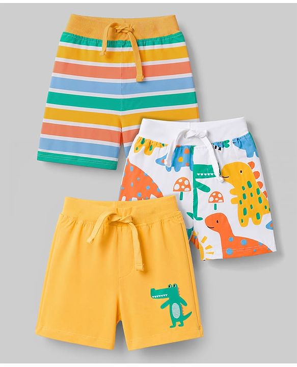 Babyhug Single Jersey Knit Mid Thigh Printed Shorts Pack of 3 - Multicolor