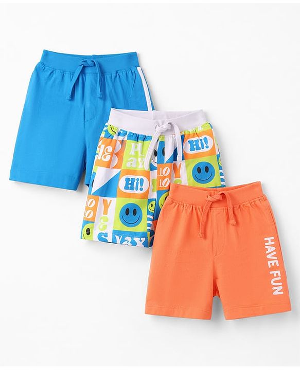 Babyhug Single Jersey Knit Mid Thigh Solid & Printed Shorts Pack of 3 - Multicolor
