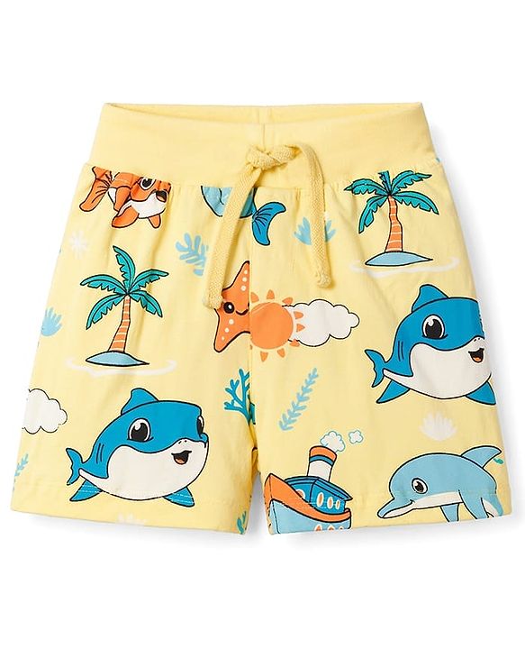 Babyhug Single Jersey Knit Mid Thigh Striped & Printed Shorts Pack of 3 - Multicolor