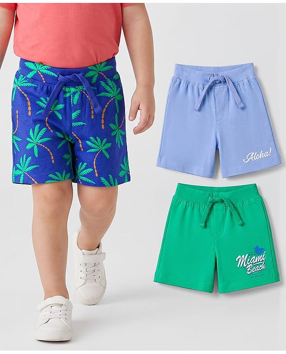 Babyhug Single Jersey Knit Mid Thigh Printed Shorts Pack of 3 - Multicolor