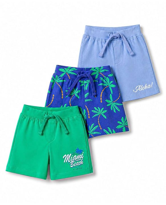 Babyhug Single Jersey Knit Mid Thigh Printed Shorts Pack of 3 - Multicolor