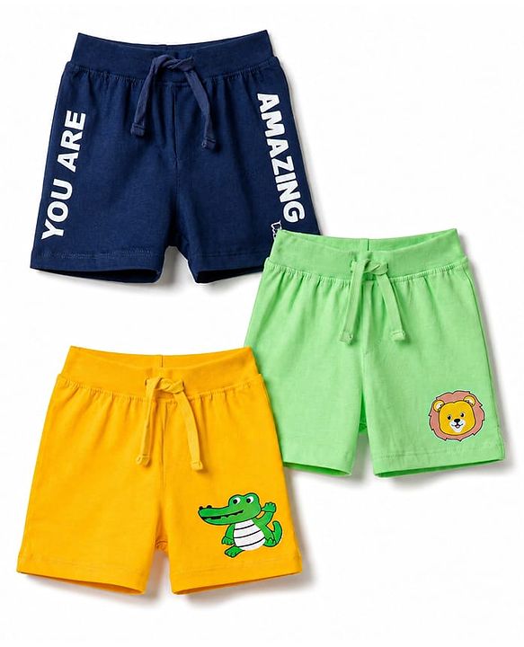 Babyhug Single Jersey Knit Mid Thigh Printed Shorts Pack of 3 - Multicolor