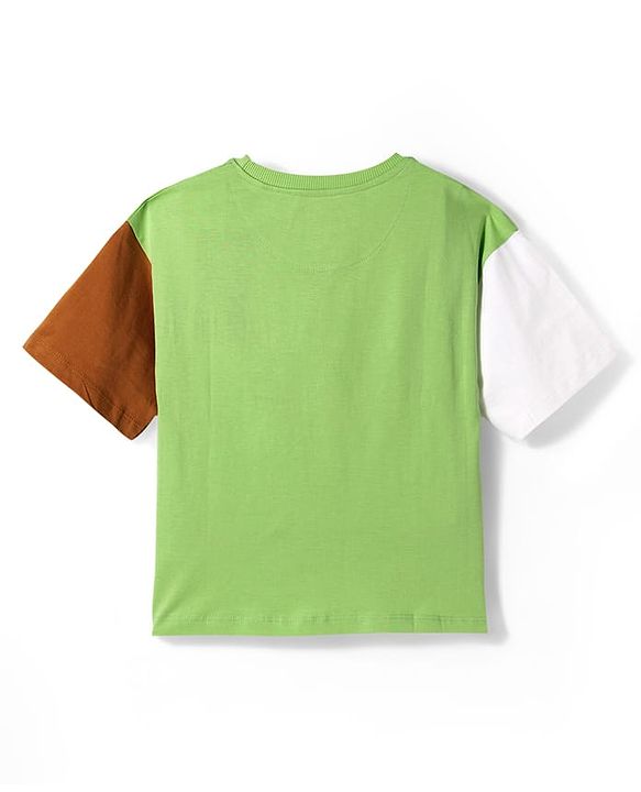Pine Kids Single Jersey Knit Half Sleeves T-Shirt & Shorts Set with Believe Print - Light Green & Brown
