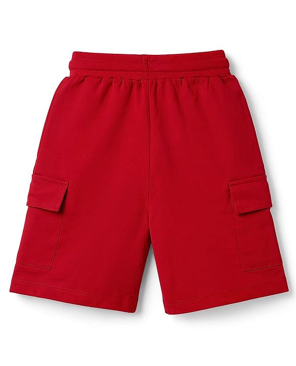 Pine Kids Single Jersey Knit Drop Shoulder Sleeves T-Shirt & Shorts Set With Text Print - Red