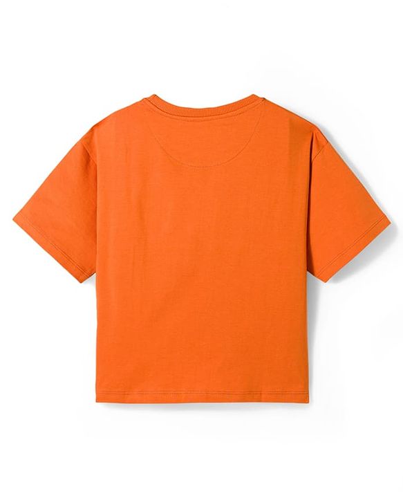 Pine Kids Single Jersey Knit Half Sleeves Text Printed T-Shirt & Shorts Set - Orange
