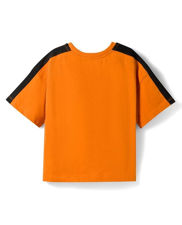 Pine Kids Single Jersey Knit Half Sleeves T-Shirt & Shorts Set with Text Print - Peach