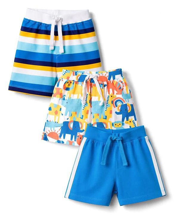 Babyhug Single Jersey Knit Mid Thigh Striped & Printed Shorts Pack of 3 - Multicolor