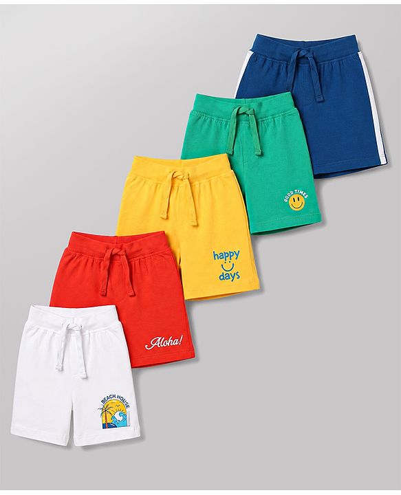 Babyhug 100% Cotton Single Jersey Knit Mid Thigh Printed Shorts Pack of 5 - Multicolor