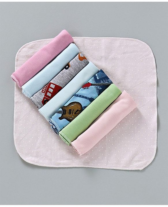 Babyhug Wash Clothes Plain & Printed Pack of 8 (Colour & Print May Vary)