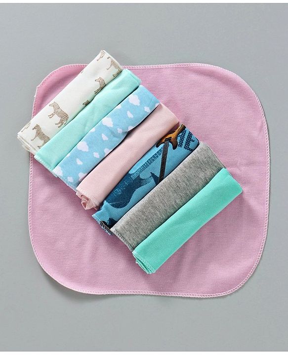 Babyhug Wash Clothes Plain & Printed Pack of 8 (Colour & Print May Vary)