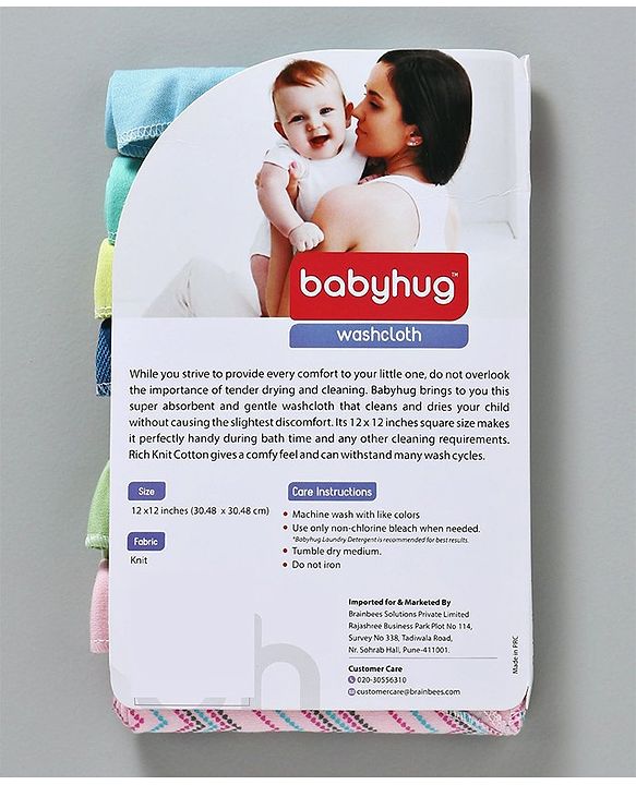 Babyhug Wash Clothes Plain & Printed Pack of 8 (Colour & Print May Vary)