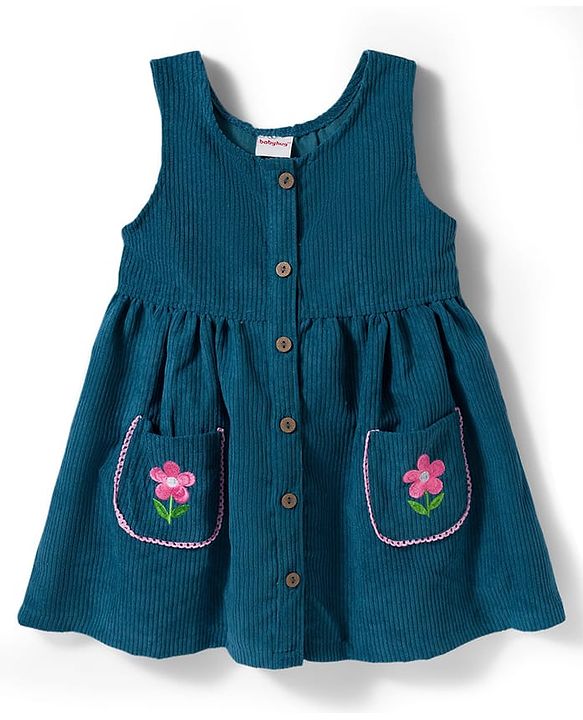 Babyhug 100% Cotton Woven Floral Embroidered Frock With Inner Tee - Navy Blue & Pink