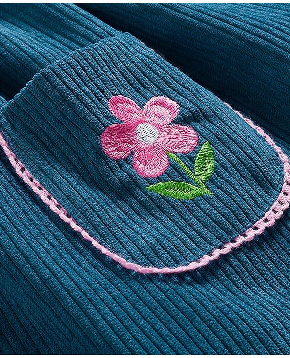 Babyhug 100% Cotton Woven Floral Embroidered Frock With Inner Tee - Navy Blue & Pink
