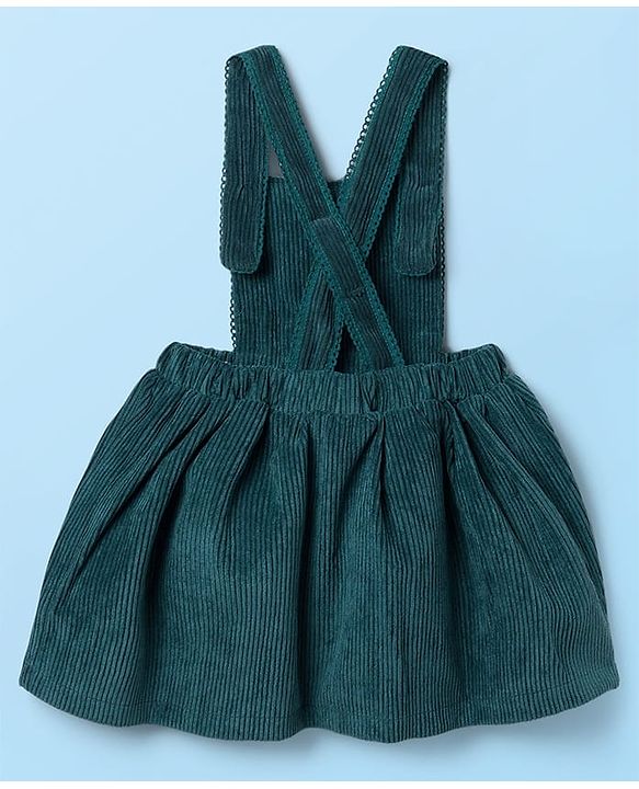 Babyhug 100% Cotton Woven Half Sleeves Knee Length Frock With Floral Embroidered Inner Tee - Green