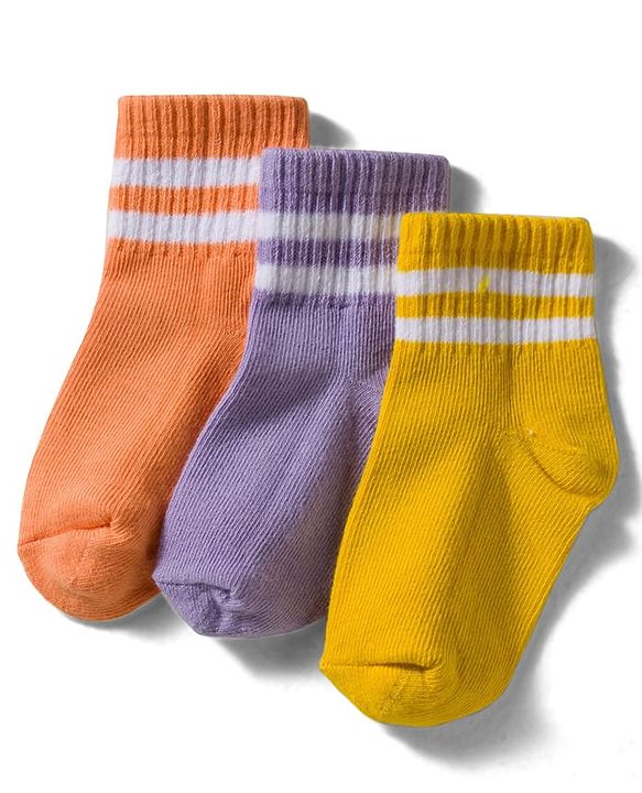 Cute Walk By Babyhug Knit Ankle Length Socks with Stripes Pack of 3 - Yellow Purple & Orange