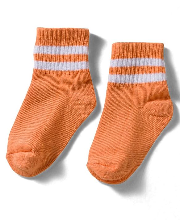 Cute Walk By Babyhug Knit Ankle Length Socks with Stripes Pack of 3 - Yellow Purple & Orange