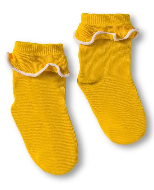 Cute Walk By Babyhug Ankle Length Solid Color Socks with Frill Detailing Pack of 3 - Red Blue & Yellow