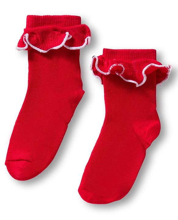 Cute Walk By Babyhug Ankle Length Solid Color Socks with Frill Detailing Pack of 3 - Red Blue & Yellow