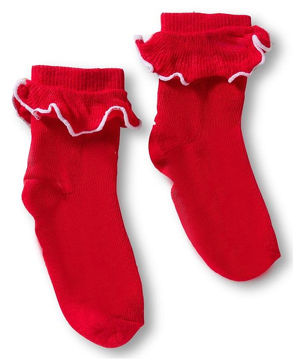 Cute Walk By Babyhug Ankle Length Solid Color Socks with Frill Detailing Pack of 3 - Red Blue & Yellow