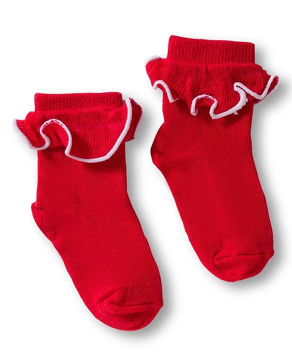 Cute Walk By Babyhug Ankle Length Solid Color Socks with Frill Detailing Pack of 3 - Red Blue & Yellow