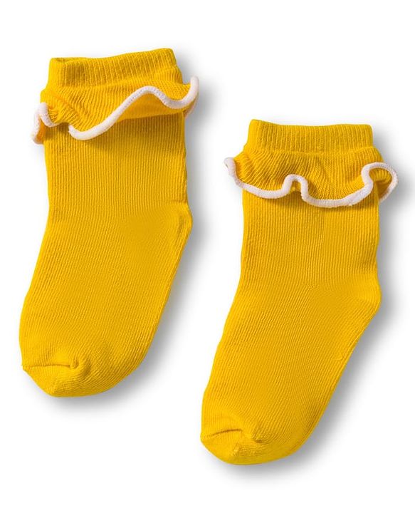 Cute Walk By Babyhug Ankle Length Solid Color Socks with Frill Detailing Pack of 3 - Red Blue & Yellow