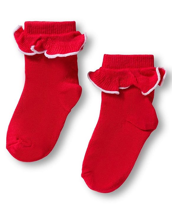 Cute Walk By Babyhug Ankle Length Solid Color Socks with Frill Detailing Pack of 3 - Red Blue & Yellow