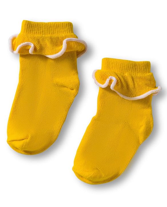 Cute Walk By Babyhug Ankle Length Solid Color Socks with Frill Detailing Pack of 3 - Red Blue & Yellow