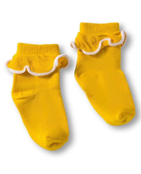 Cute Walk By Babyhug Ankle Length Solid Color Socks with Frill Detailing Pack of 3 - Red Blue & Yellow