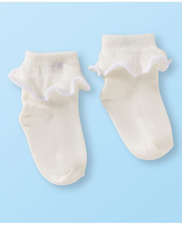 Cute Walk By Babyhug Ankle Length Solid Color Socks with Frill Detailing Pack of 3 - Green Pink & White