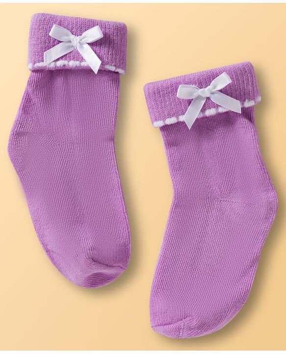 Cute Walk By Babyhug Ankle Length Solid Color Socks Pack of 3 - White Pink & Purple