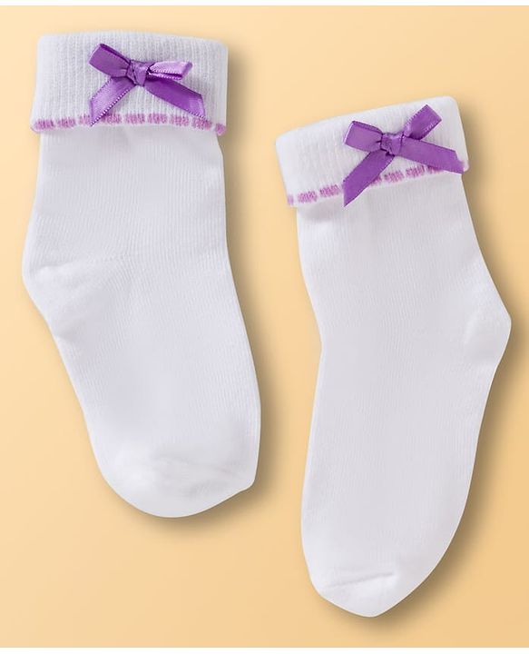 Cute Walk By Babyhug Ankle Length Solid Color Socks Pack of 3 - White Pink & Purple