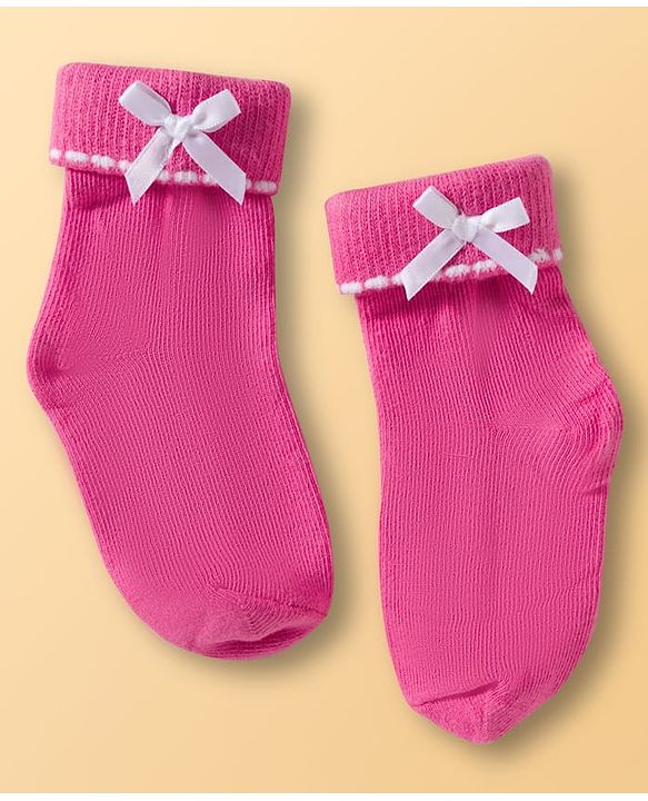 Cute Walk By Babyhug Ankle Length Solid Color Socks Pack of 3 - White Pink & Purple