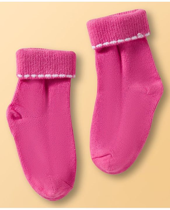 Cute Walk By Babyhug Ankle Length Solid Color Socks Pack of 3 - White Pink & Purple