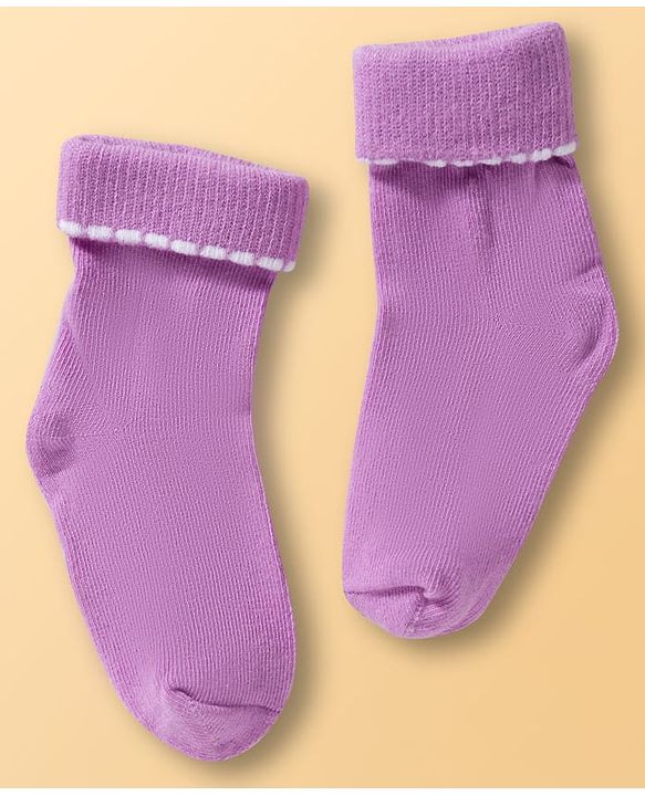 Cute Walk By Babyhug Ankle Length Solid Color Socks Pack of 3 - White Pink & Purple
