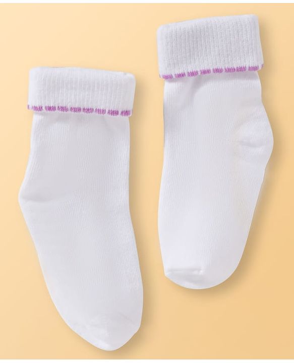 Cute Walk By Babyhug Ankle Length Solid Color Socks Pack of 3 - White Pink & Purple