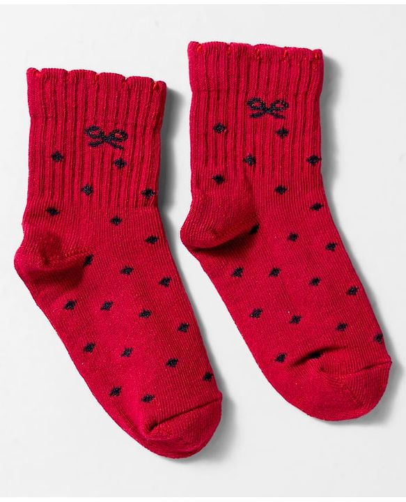 Cute Walk By Babyhug Knit Ankle Length Socks with Bow Design Pack of 3 - Red White & Pink