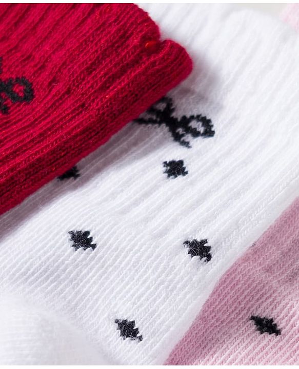 Cute Walk By Babyhug Knit Ankle Length Socks with Bow Design Pack of 3 - Red White & Pink