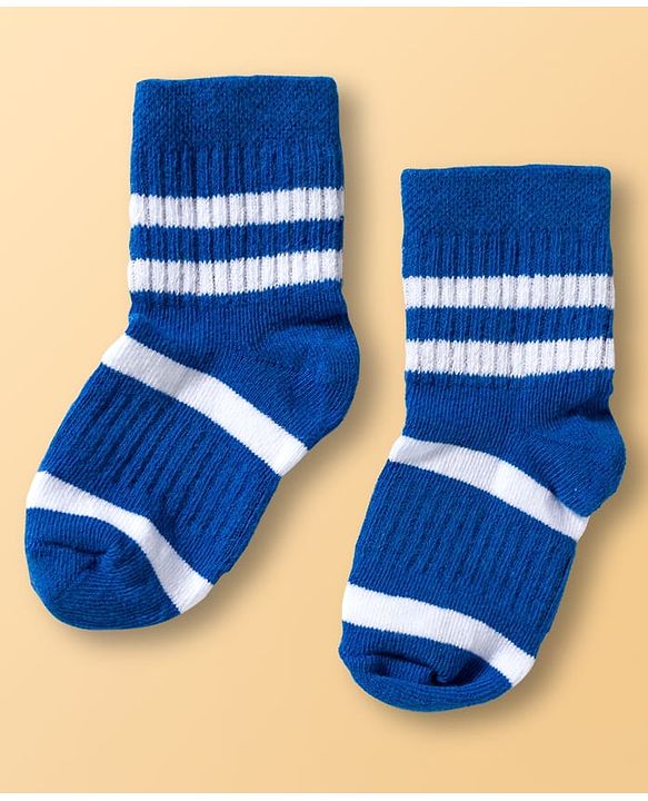 Cute Walk By Babyhug Ankle Length Solid Color Socks with Stripes Pack of 3 - Red White & Blue