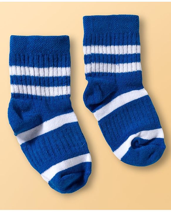 Cute Walk By Babyhug Ankle Length Solid Color Socks with Stripes Pack of 3 - Red White & Blue