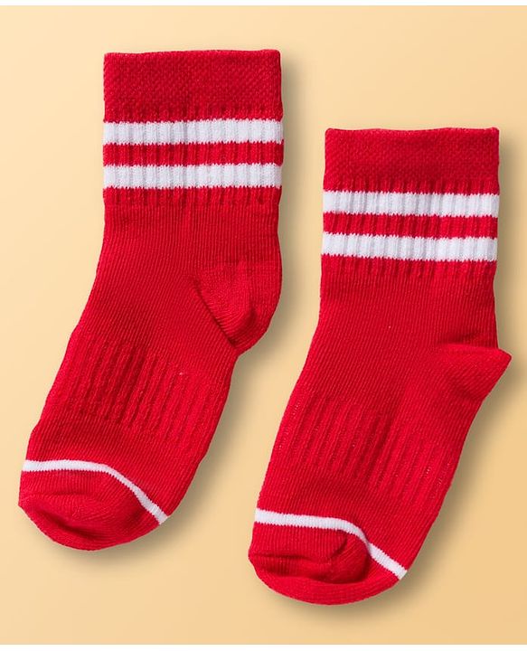 Cute Walk By Babyhug Ankle Length Solid Color Socks with Stripes Pack of 3 - Red White & Blue