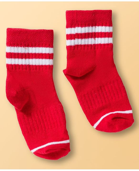 Cute Walk By Babyhug Ankle Length Solid Color Socks with Stripes Pack of 3 - Red White & Blue