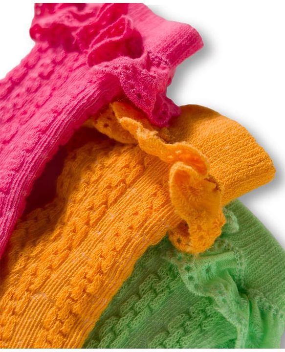 Cute Walk By Babyhug Ankle Length Socks with Cable Knit Design Pack of 3 - Pink Orange & Green