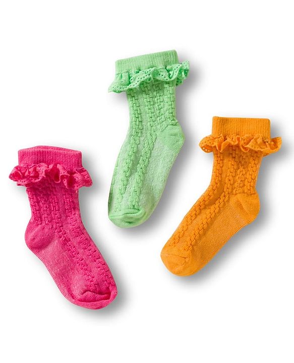 Cute Walk By Babyhug Ankle Length Socks with Cable Knit Design Pack of 3 - Pink Orange & Green