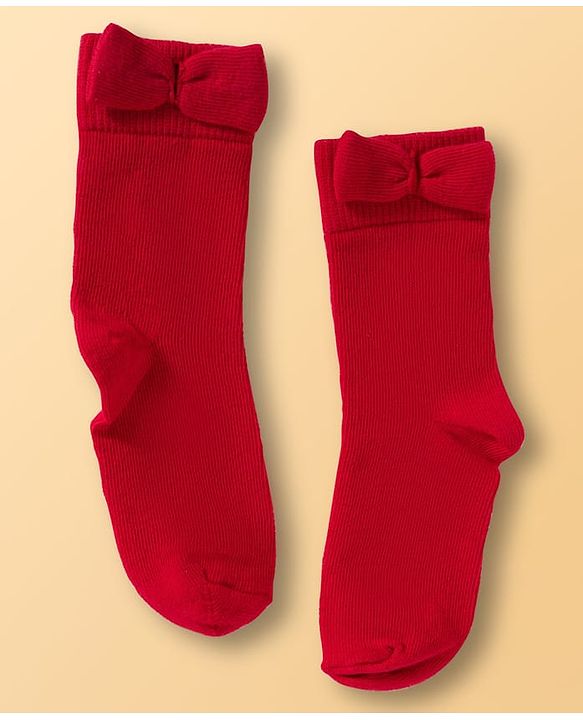Cute Walk by Babyhug Ankle Length Solid Colour Socks with Bow Design Pack of 3 - Red White & Navy