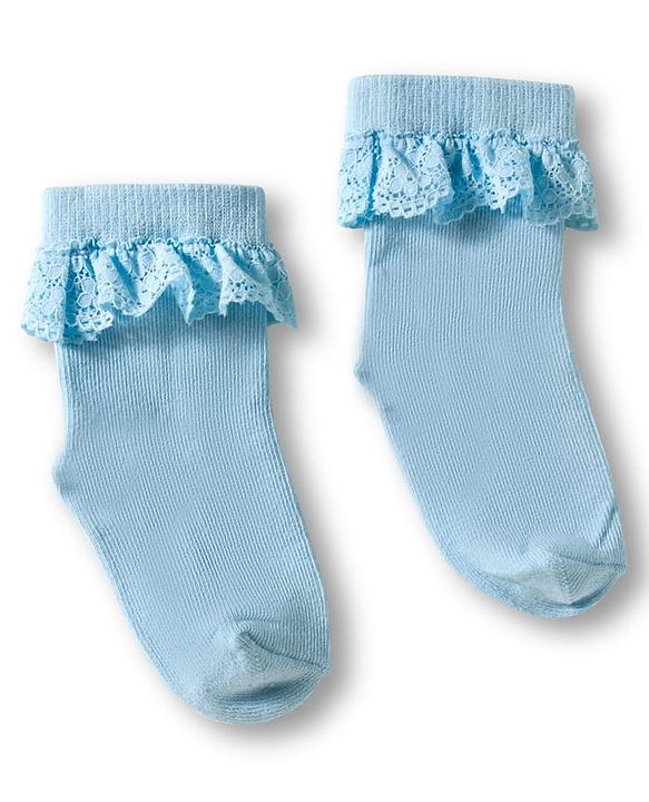 Cute Walk By Babyhug Ankle Length Solid Color Socks with Lace Detailing Pack of 3 - Yellow Light Blue & Pink
