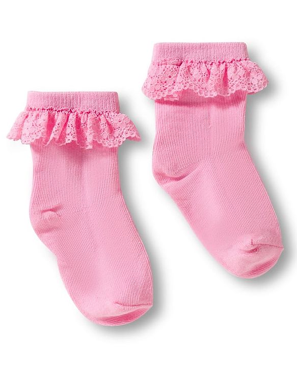 Cute Walk By Babyhug Ankle Length Solid Color Socks with Lace Detailing Pack of 3 - Yellow Light Blue & Pink